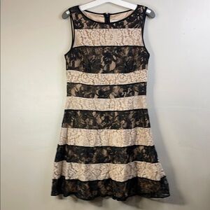 Jessica Simpson Black Cream Striped lace Sleeveless Mini Dress EUC #276